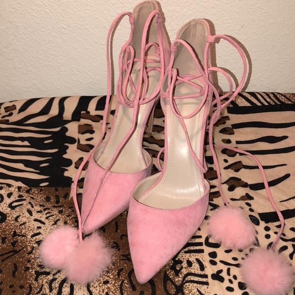 Shoe Republic LA Shoes - Pink Pumps/Heels w/ Pom Poms